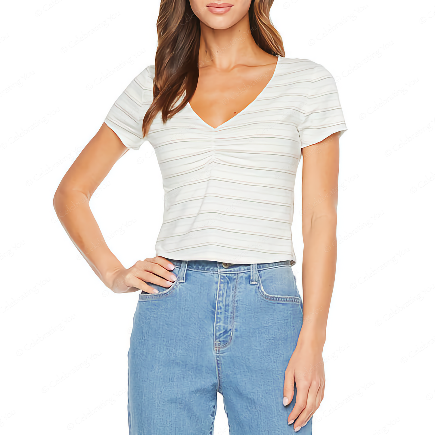 Women’s Juniors V Neck Short Sleeve T-Shirt